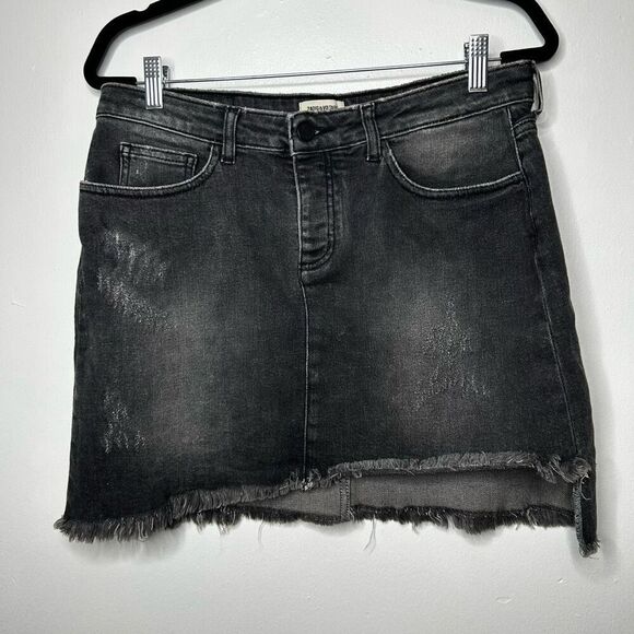 Zadig & Voltaire Black Denim Mini Skirt Size US 10 EU 40 Asymmetrical Raw Grunge - Picture 1 of 9